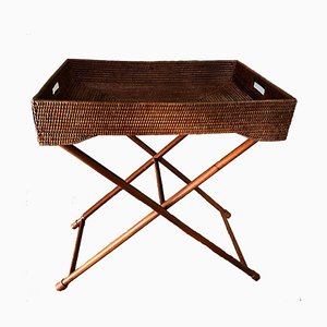 Rectangular Tray in Rattan with Wooden Support from Pagan