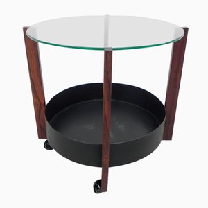 Table Basse Ronde en Palissandre avec Plateau en Verre, 1970s