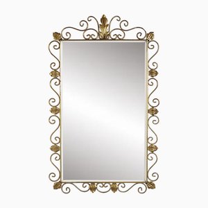Specchio rettangolare con cornice in ottone, anni '60