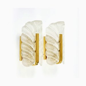 Scandinavian Glass & Brass Leaf Sconces by Carl Fagerlund, 1960s, Set of 2
