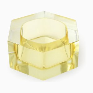 Hexagonal Bowl in Transparent and Yellow Murano Glass, 1950s