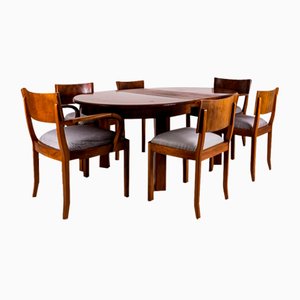 Sillas de comedor y mesa de comedor grande Art Déco modelo 569 al estilo de Hans Hartl de Veb Deutsche Werkstätten Hellerau, años 20. Juego de 7