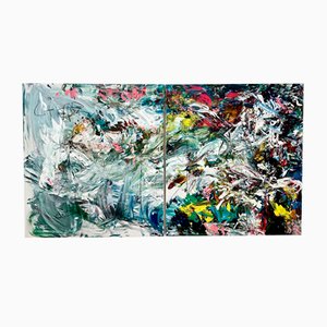 Felix Bachmann, Large Abstract Compositions, 2023, Mixed Media on Canvases, Set of 2