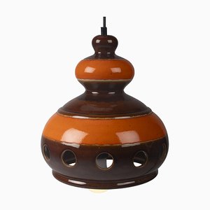 Lampada a sospensione in ceramica arancione e marrone