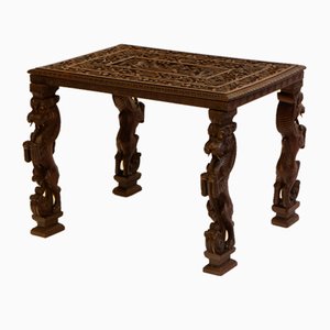 Anglo Indian Occasional Side Table with Carved Mythical Lions, 1890s