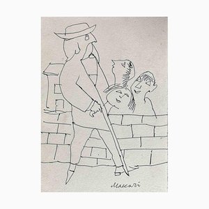 Mino Maccari, Walking Man, Disegno a china, anni '60