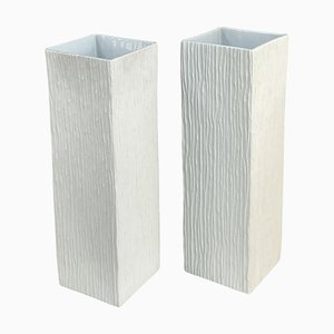 Large White Square Relief Vases attributed to Hutschenreuther, 1960s, Set of 2