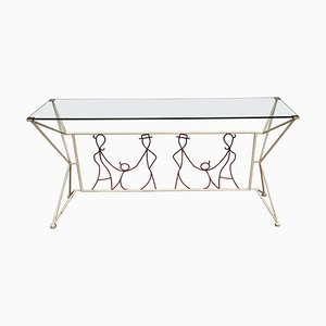Italian Sculptural Iron and Glass Console Table, 1960s