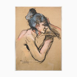 Ernest Julien Malla, Life Sketch of a Lady, 20th Century, Mixed Media Drawing on Paper