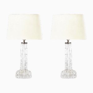 Skandinavische Moderne Mid-Century Tischlampen aus Kristallglas von Carl Fagerlund für Orrefors, 1960er, 2er Set