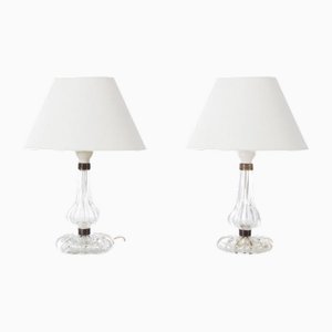 Kleine skandinavische moderne Mid-Century Tischlampen aus Kristallglas von Carl Fagerlund für Orrefors, 1960er, 2er Set