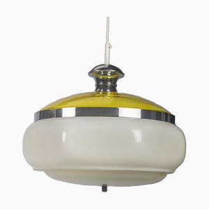 Space Age White and Yellow Pendant Lamp