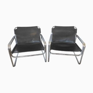 Vintage Leather and Metal Chair, 1970s, Set of 2