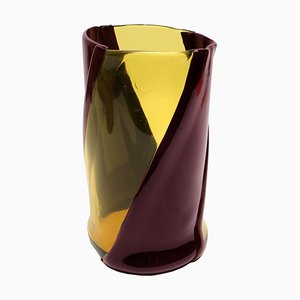 Twirl Vase in Clear Yellow and Matt Aubergine by Enzo Mari for Cosit Factory