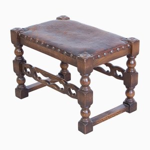 Tabouret Vintage en Cuir, 1890s