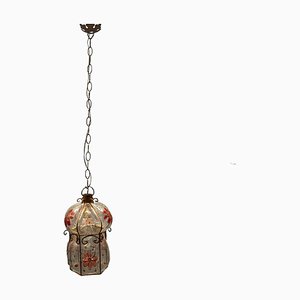 Lampada a sospensione in ferro battuto in vetro di Murano, anni '60