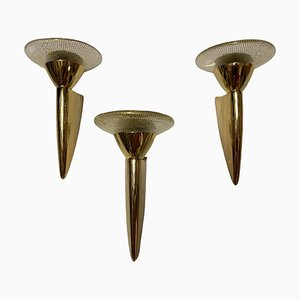 Murano Glass Brass Sconces, 1980s, Set of 3