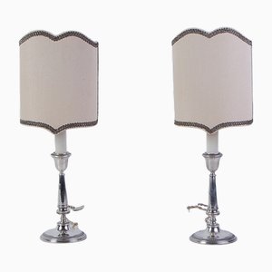 Lampade da tavolo con base portacandele in argento, anni '50, set di 2