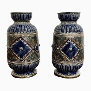 Antique Victorian Doulton Lambeth Vases by Emily Edwards, 1880, Set of 2