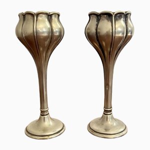 Art Nouveau Silver Plated Spill Vases, 1910, Set of 2