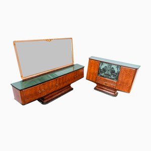 Credenza in palissandro e marmo con ripiano in vetro, anni '50, set di 2