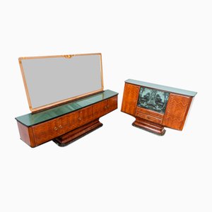 Rosewood and Marble Base Sideboard with Glass Shelf, 1950s, Set of 2