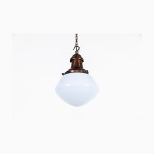 Lámpara colgante ovalada opalina, años 30
