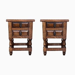 20th Century Spanish Nightstands with Two Drawers and Iron Hardware, 1920, Set of 2