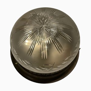 Lampada da soffitto vintage in bronzo con paralume in cristallo molato, anni '60