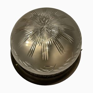 Plafonnier Vintage en Bronze avec Abat-jour en Cristal Taillé, 1960s