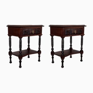 Carved Spanish Nightstands with Low Shelves, 1890s, Set of 2