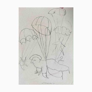 Mino Maccari, paracaidista, dibujo a lápiz, años 60