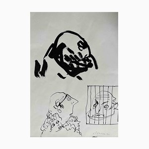 Mino Maccari, El prisionero, tinta y acuarela, años 60