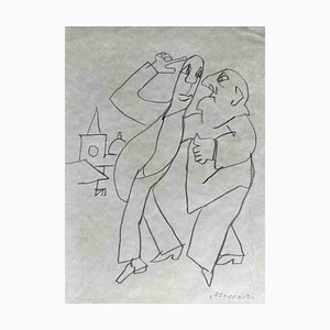 Mino Maccari, The Conversation, Dibujo a lápiz, años 60