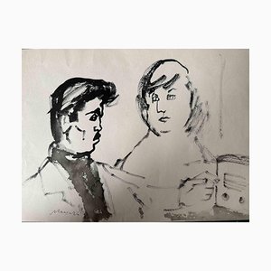 Mino Maccari, Das Paar, Tinte & Aquarell, 1960er