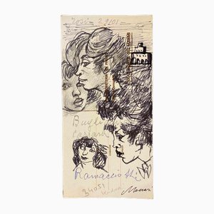 Mino Maccari, Personnages, Dessin à l'encre et au crayon, Milieu du 20e siècle