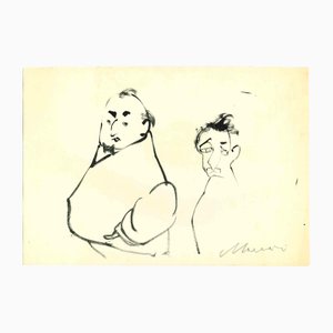 Mino Maccari, Figures, Ink Drawing, Mid-20th Century