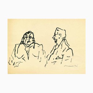 Mino Maccari, Figures, Ink Drawing, Mid-20th Century