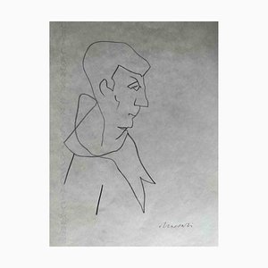 Mino Maccari, Profile, Dessin au Crayon, 1960s