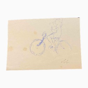 Mino Maccari, Bicycle, Ink Drawing, Mid-20th Century