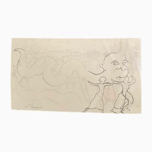 Mino Maccari, Die Schlange, Bleistiftzeichnung, Mitte des 20. Jahrhunderts