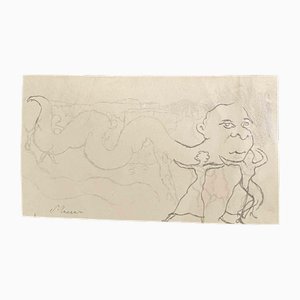 Mino Maccari, The Serpent, Pencil Drawing, Mid-20th Century