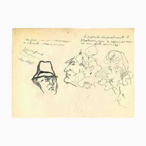 Mino Maccari, Retratos, tinta y acuarela, mediados del siglo XX