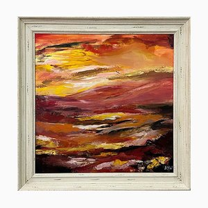 Angela Wakefield, Warm Red & Yellow Abstract Landscape Painting by British Artist, 2022