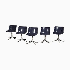 Dark Blue Office Swivel Wheeled Chairs by Osvaldo Borsani for Tecno, 1980s, Set of 5