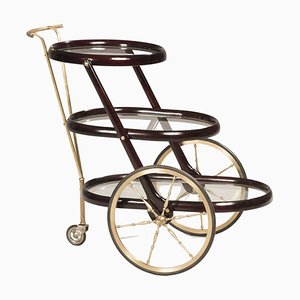 Three Rounded Shelves and Brass Wheel Cart by Cesare Lacca for Cassina, 1950s