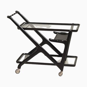 Black Wood and Glass Shelves Cart attributed to Cesare Lacca for Cassina, 1950s