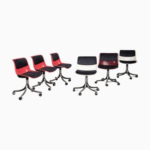 Swivel Wheeled Office Chairs attributed to Osvaldo Borsani for Tecno, 1980s, Set of 6
