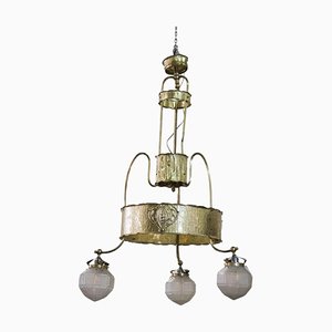 Art Deco Brass and Glass Bowls Chandelier, 1930s