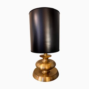 Gilt Brass Black Cylindrical Lampshade Table Lamp, 1970s